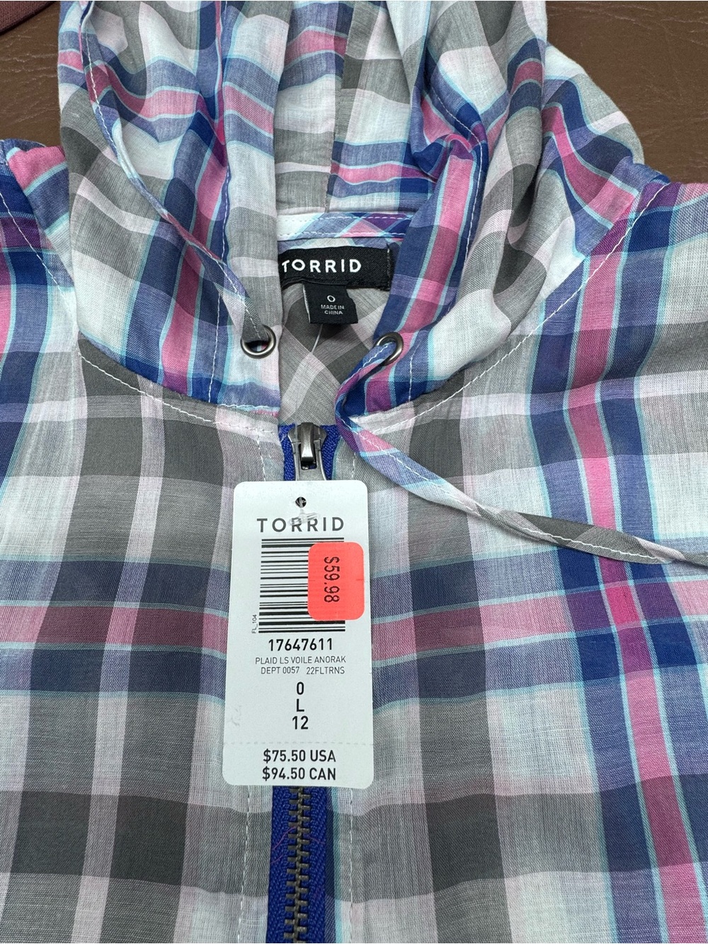 Torrid Long Line Zip-Up Voile Plaid Hooded
Oversized Jacket Size Large - Picture 6 of 7